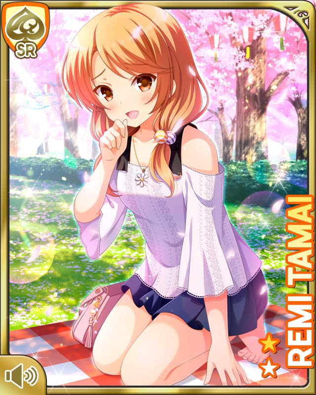 bare_shoulders, barefoot, blush, brown_eyes, brown_hair, girlfriend_(kari), kneeling, low_twintails