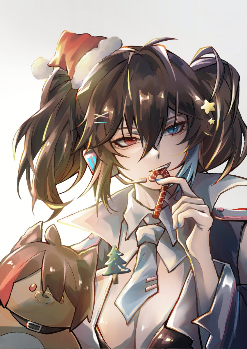 1girl, ahoge, animal_ears, black_collar, black_hair, blue_eyes, blue_jacket, breasts