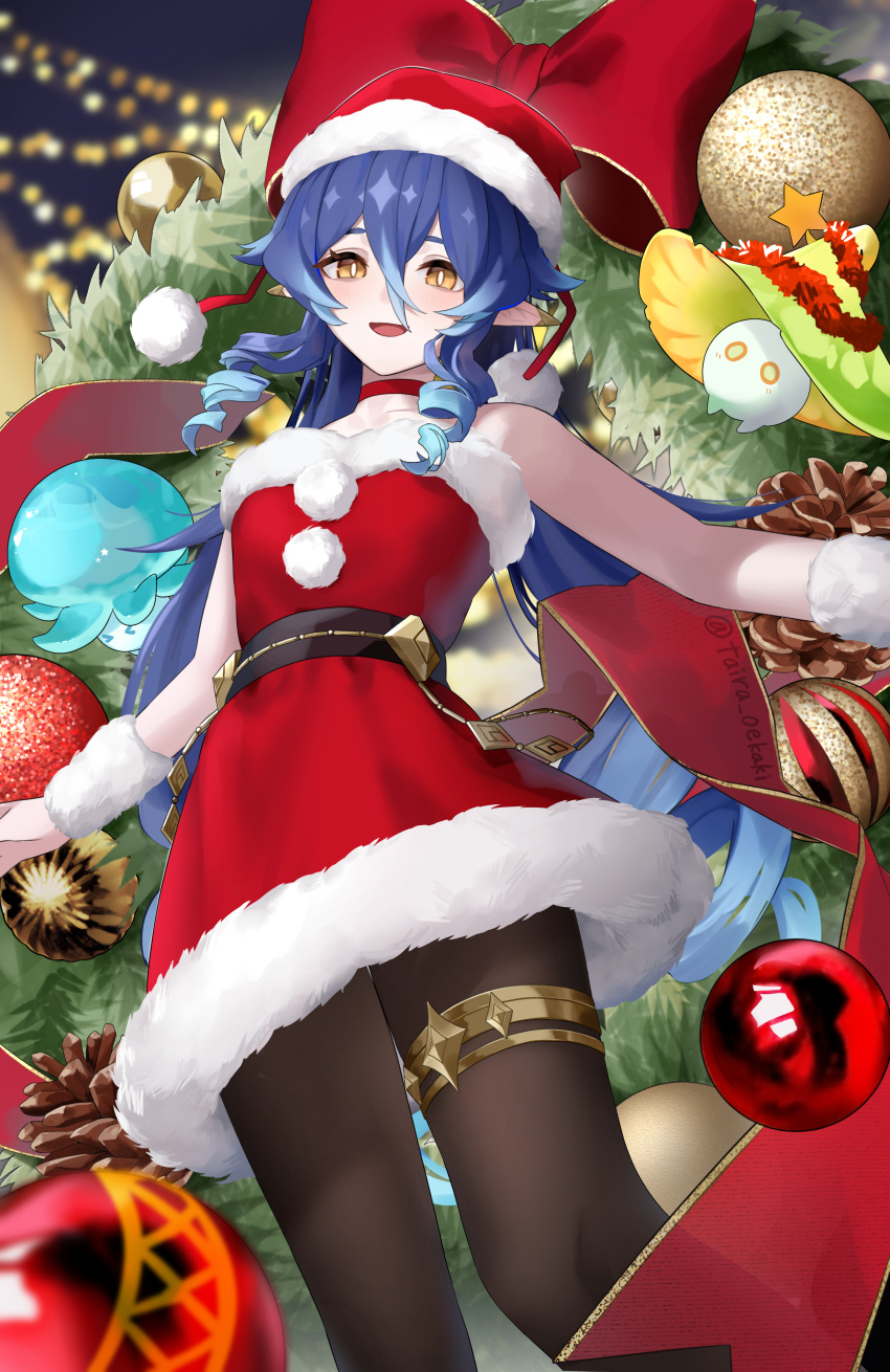 1girl, absurdres, alternate_costume, black_pantyhose, blue_hair, bow, choker, collarbone