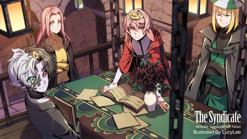 1girl, 1other, 2boys, adapted_costume, androgynous, animal_ears, animification, artist_name
