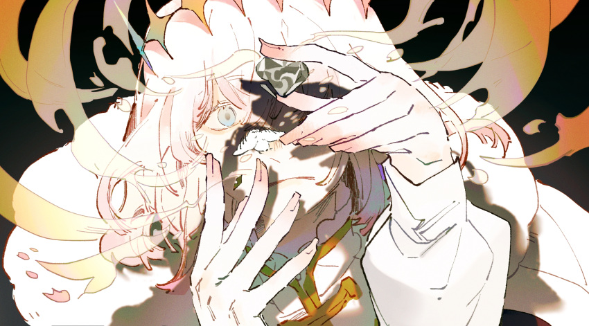1boy, black_background, blanca_(fate), blue_eyes, bug, cape, chinese_commentary, close-up