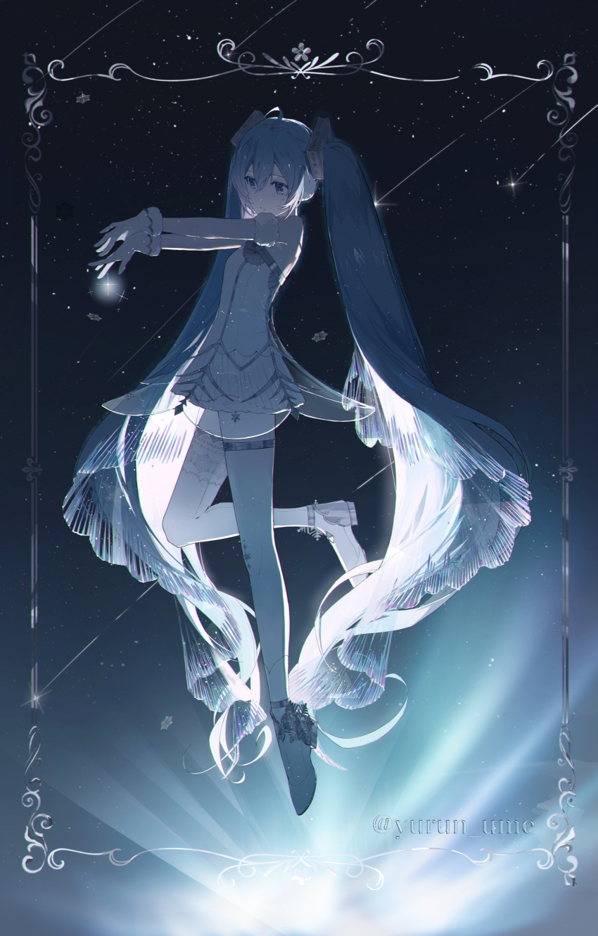 1girl, absurdres, ahoge, armpits, asymmetrical_legwear, aurora, ballerina, ballet