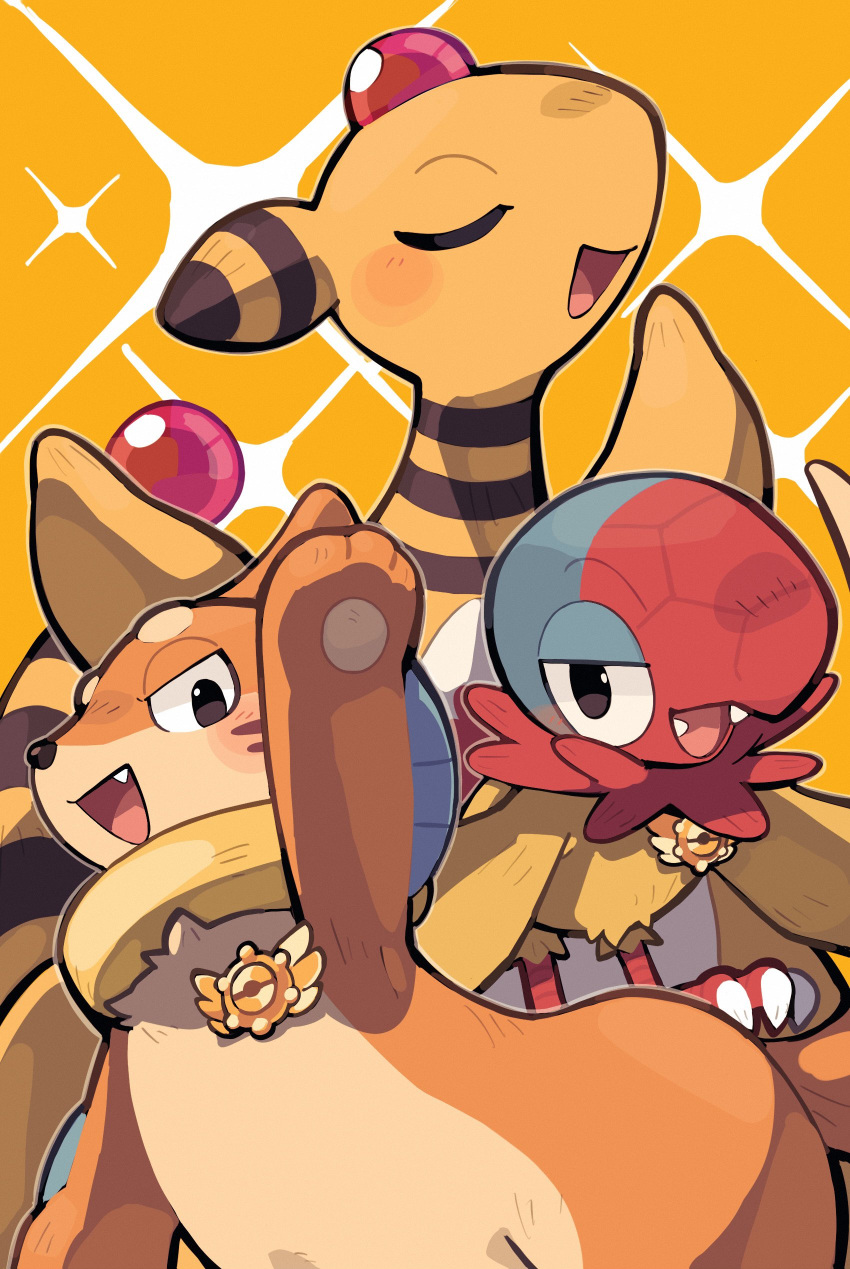aaarkgkaaa, absurdres, ampharos, archen, badge, black_eyes, blush, buizel