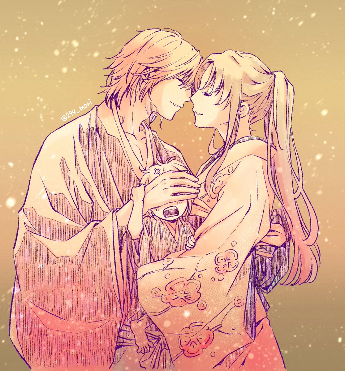 1girl, 294_mori, 2boys, anger_vein, barefoot, carrying, carrying_person, child