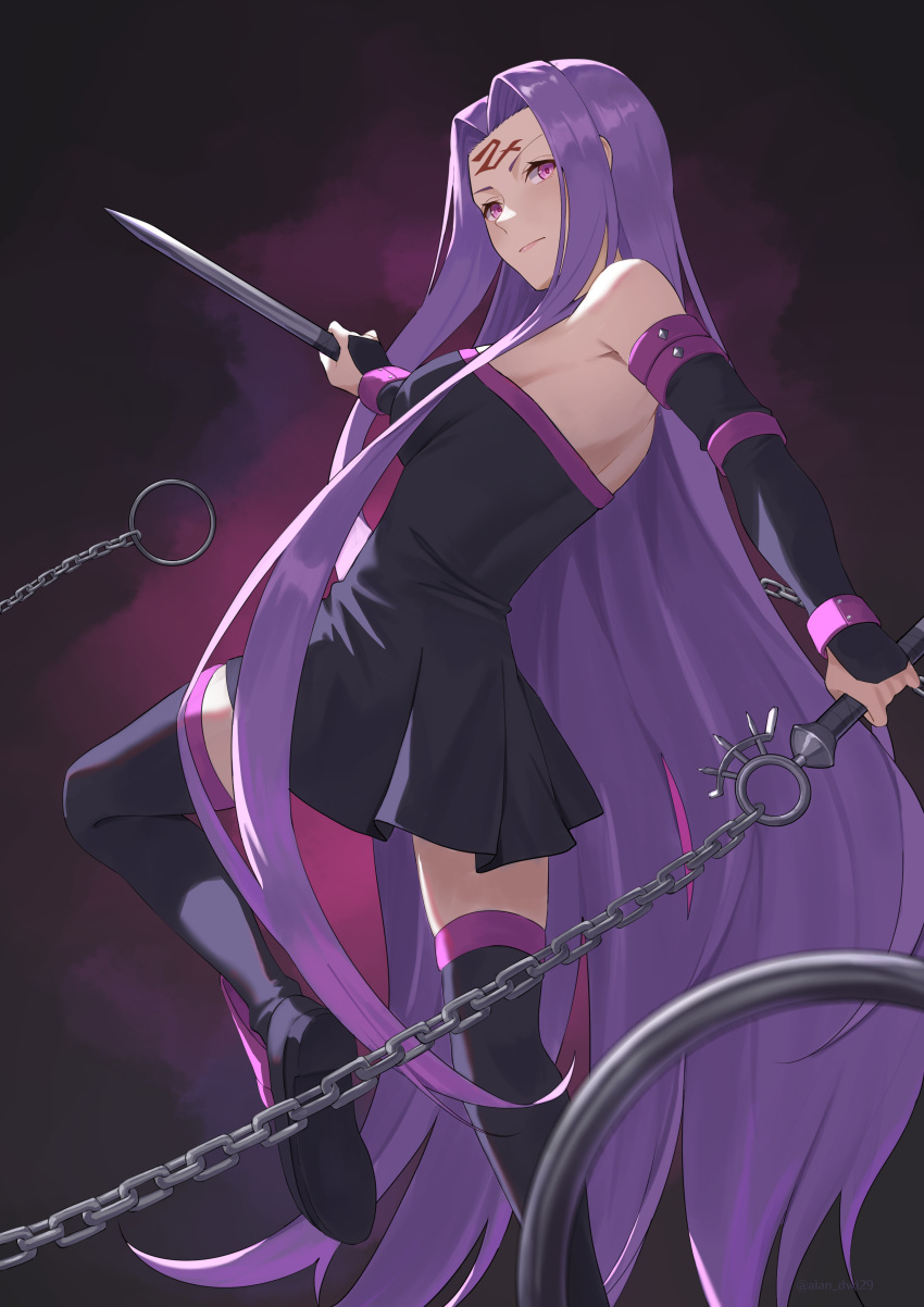 1girl, absurdres, bare_shoulders, breasts, dress, dscreation_(alan_dwi29), facial_mark, fate/stay_night