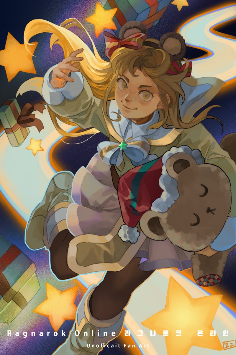 1girl, alternate_color, animal_ears, blonde_hair, boots, bow, bowtie, box