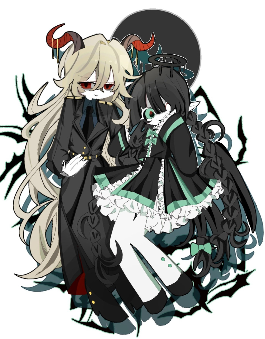 1boy, 1girl, aconita_(funamusea), angel, angel_wings, blonde_hair, braid, chinese_clothes