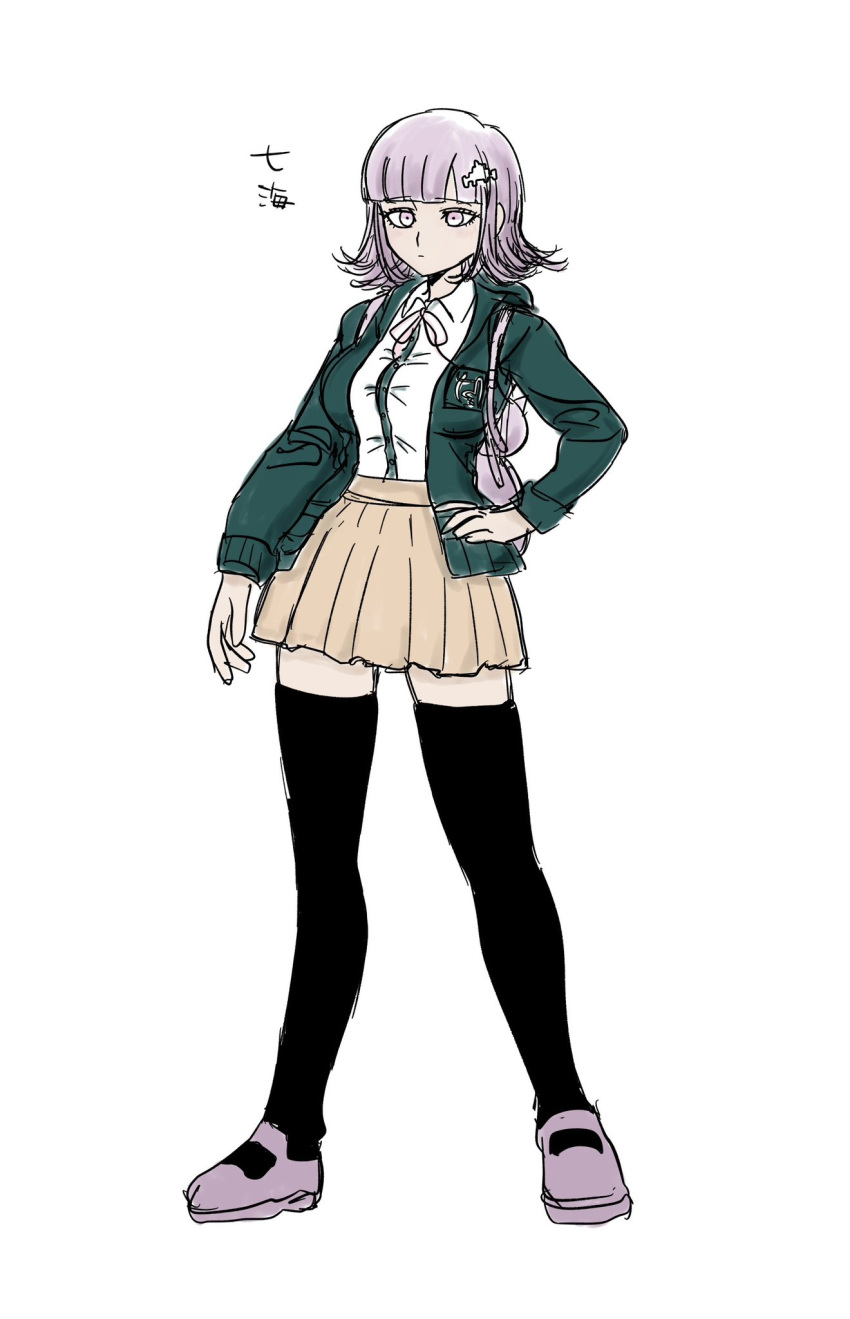 1girl, animal_bag, breasts, brown_hair, brown_skirt, cat_bag, collared_shirt, danganronpa_(series)