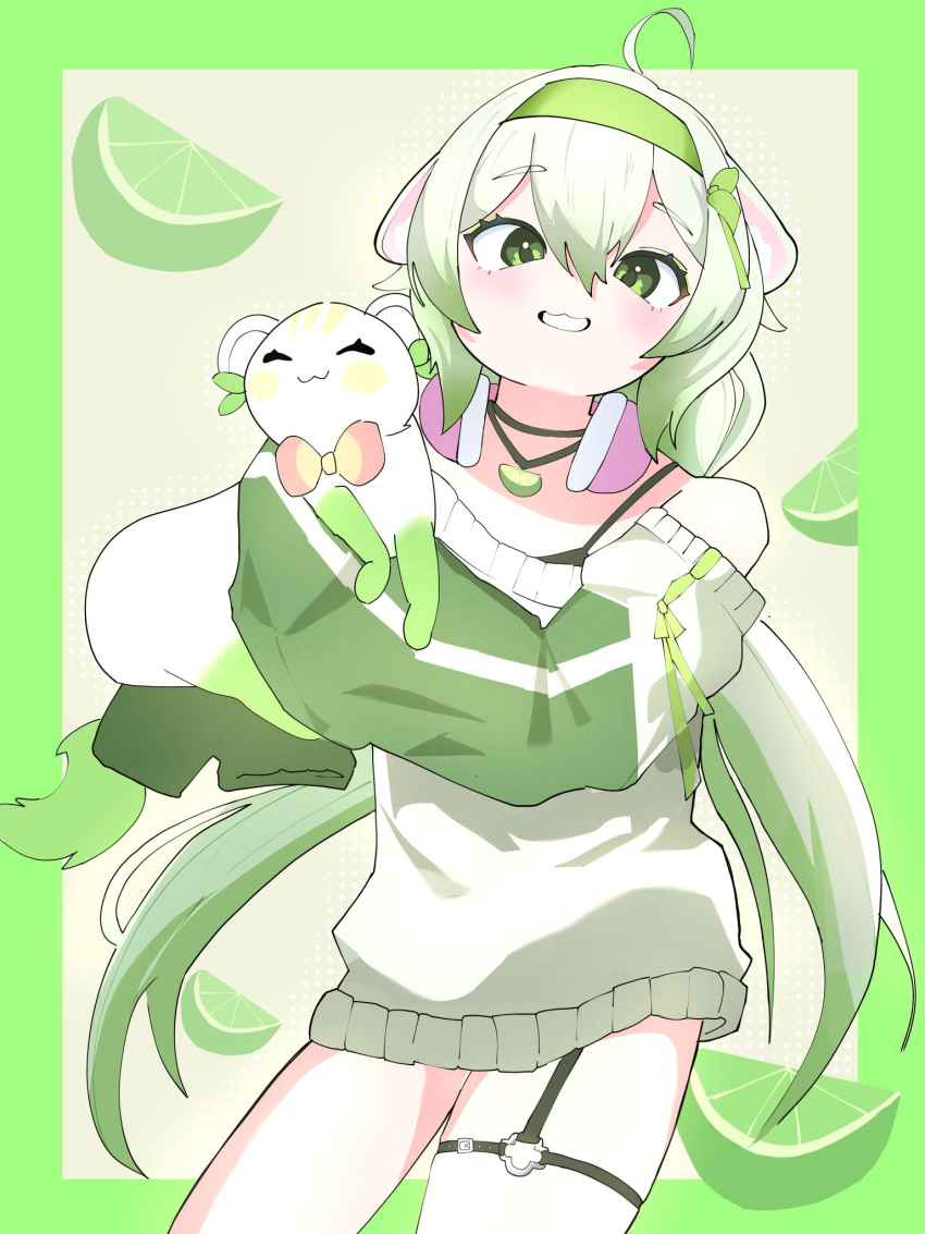 1boy, 1girl, ahoge, animal, animal_ears, animal_on_shoulder, asymmetrical_bangs, bare_shoulders