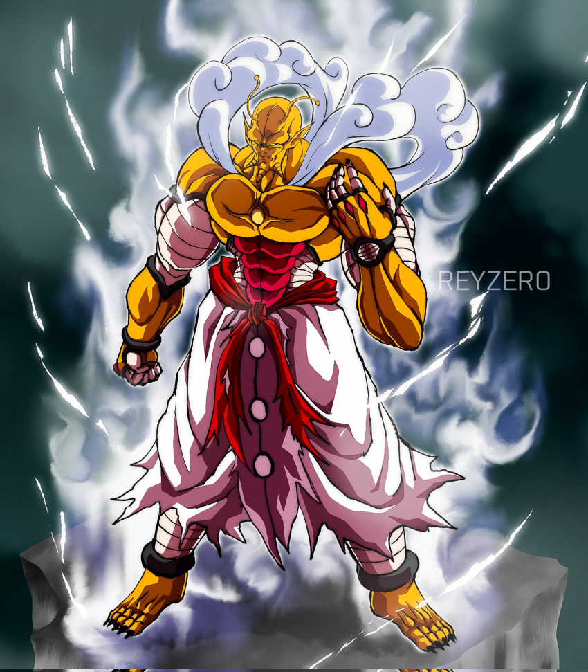 1boy, alternate_form, antennae, artist_name, aura, barefoot, belt, black_nails
