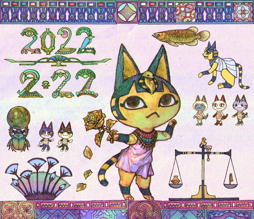 2022, :<, ancient_egyptian_clothes, animal_crossing, animalization, ankha_(animal_crossing), balance_scale, beetle
