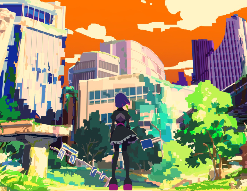 1girl, android, blue_hair, colored_inner_hair, earrings, floating_clothes, floating_hair, hashtag-only_commentary