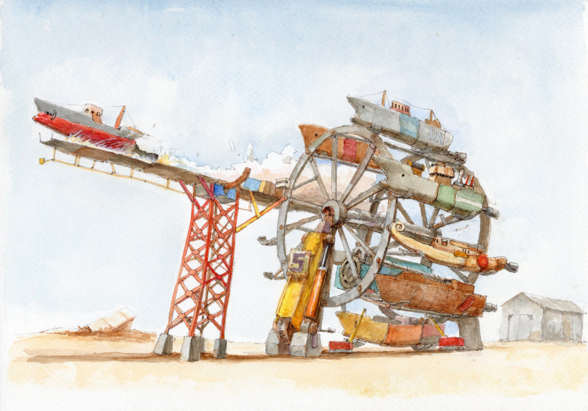 absurdres, catapult, engine, highres, machinery, no_humans, original, science_fiction
