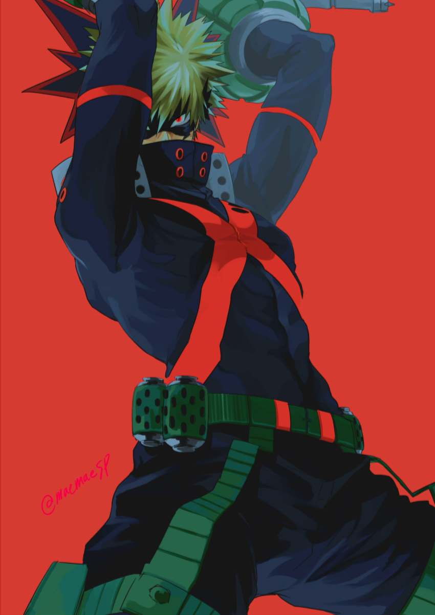 1boy, absurdres, arms_up, bakugou_katsuki, belt, black_bodysuit, blending, blonde_hair
