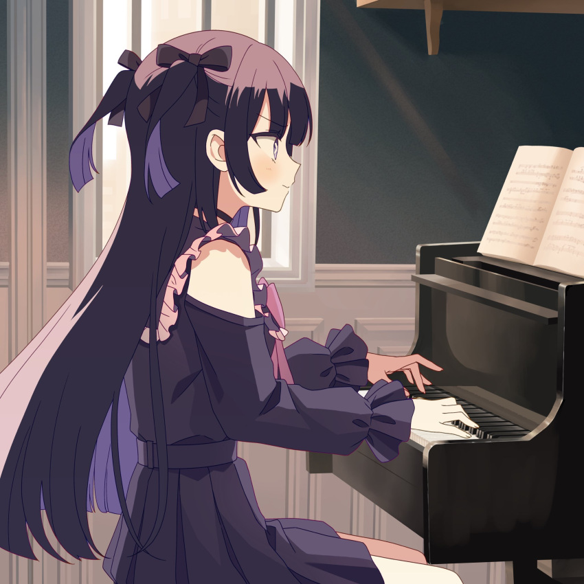 1girl, album_cover, anda_(tuyu), belt, black_belt, black_choker, black_hair, black_ribbon