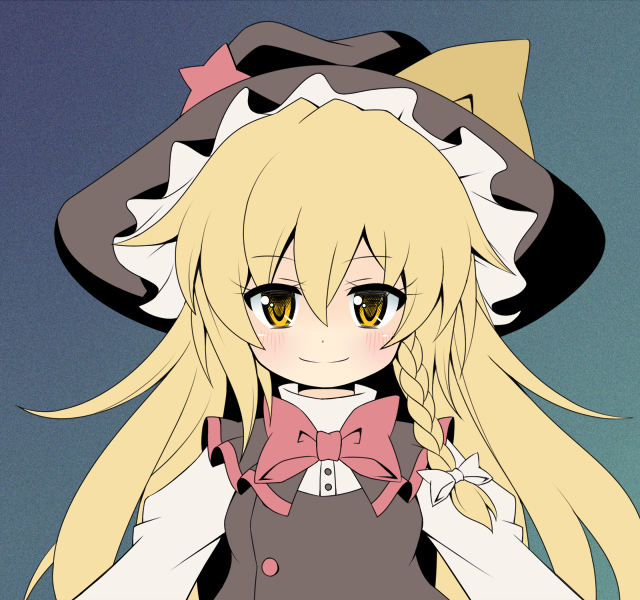 azuma_takeshi, blonde_hair, blush, hat, kirisame_marisa, solo, touhou, yellow_eyes