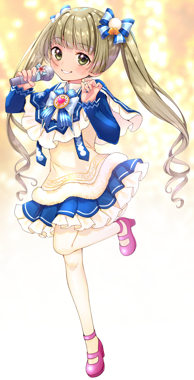 1girl, 31reyo, bell, blue_bow, blue_bowtie, blue_capelet, blue_skirt, bow