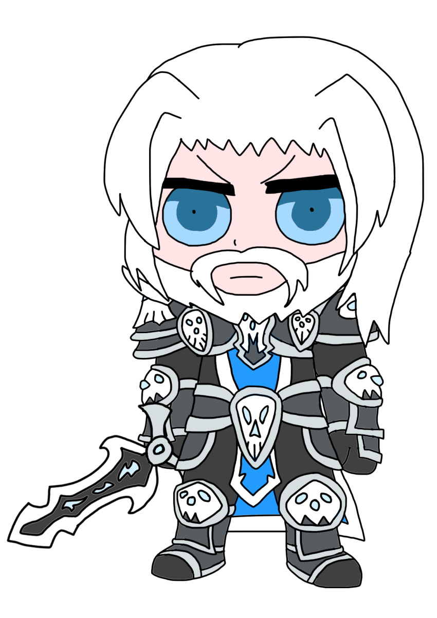 1boy, armor, beard, blue_eyes, death_knight, death_knight_(warcraft), facial_hair, hearthstone
