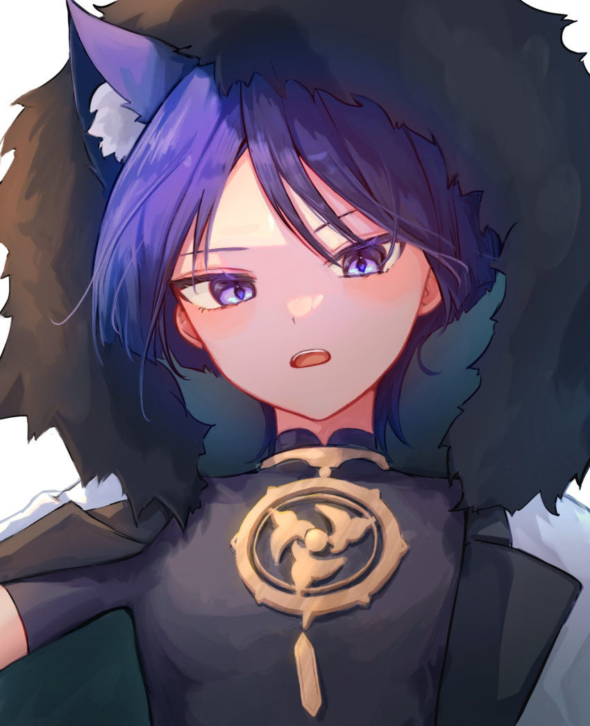 1boy, animal_ear_fluff, animal_ears, black_shirt, cat_ears, coat, eyeliner, eyeshadow
