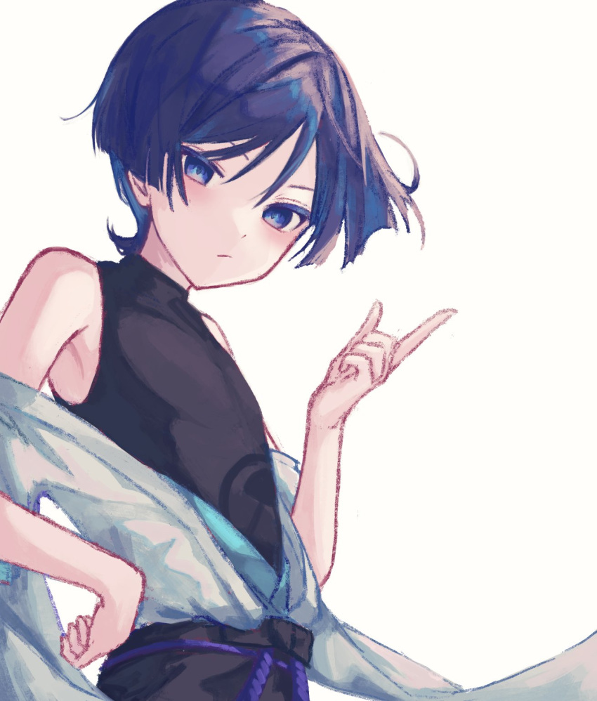 1boy, arm_at_side, armpits, bare_shoulders, belt, black_belt, black_bodysuit, black_bow