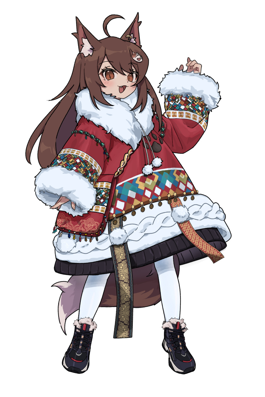 1girl, :d, absurdres, animal_ears, animal_hair_ornament, bag, brown_eyes, brown_hair
