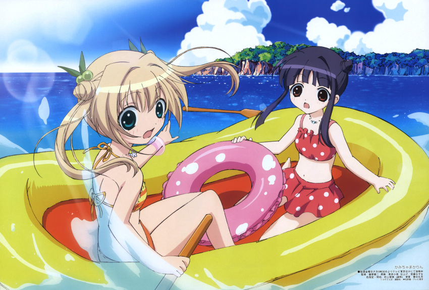 bikini, black_hair, blonde_hair, brown_eyes, hanazono_karin, highres, innertube, kamichama_karin