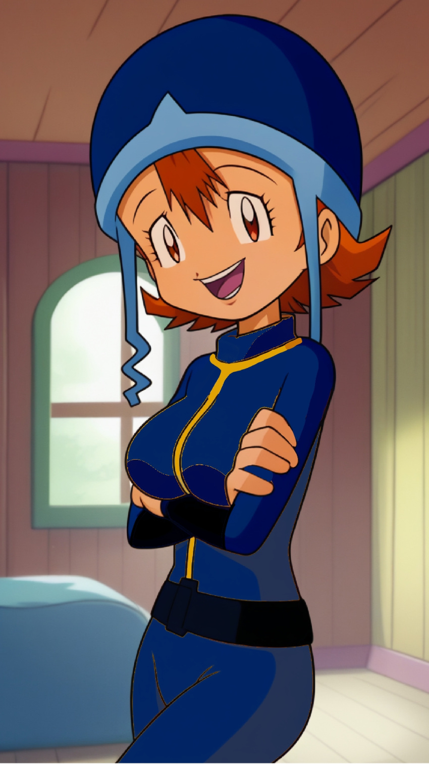 crossed_arms, crossover, digimon, digimon_adventure, fallout_(series), fallout_3, happy, highres