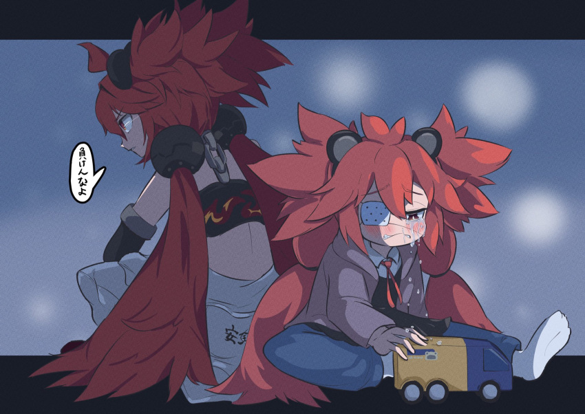 2girls, aged_down, ahoge, animal_ears, armlet, back-to-back, bear_ears, black_dress