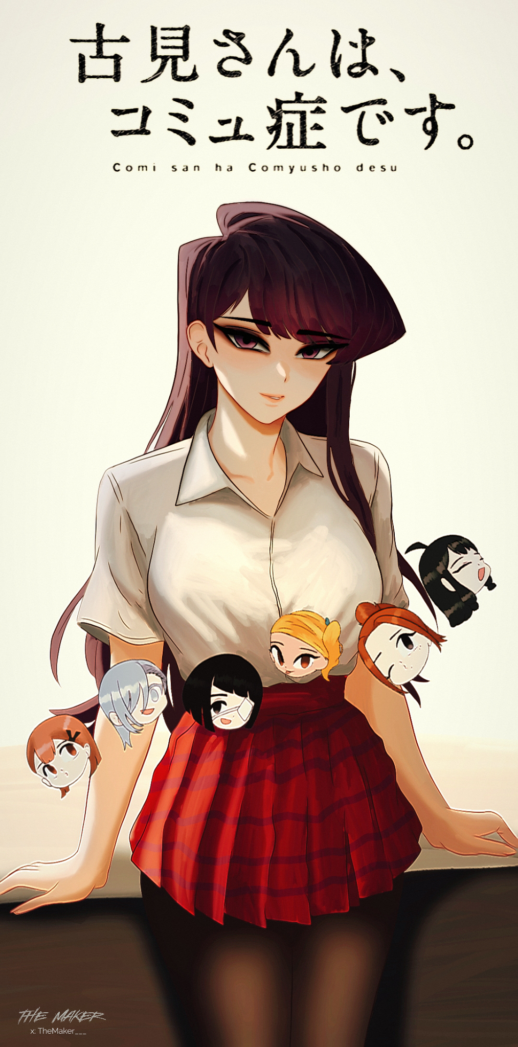breasts, chibi, eyeshadow, highres, illumination, komi-san_wa_komyushou_desu, komi_shouko, large_breasts