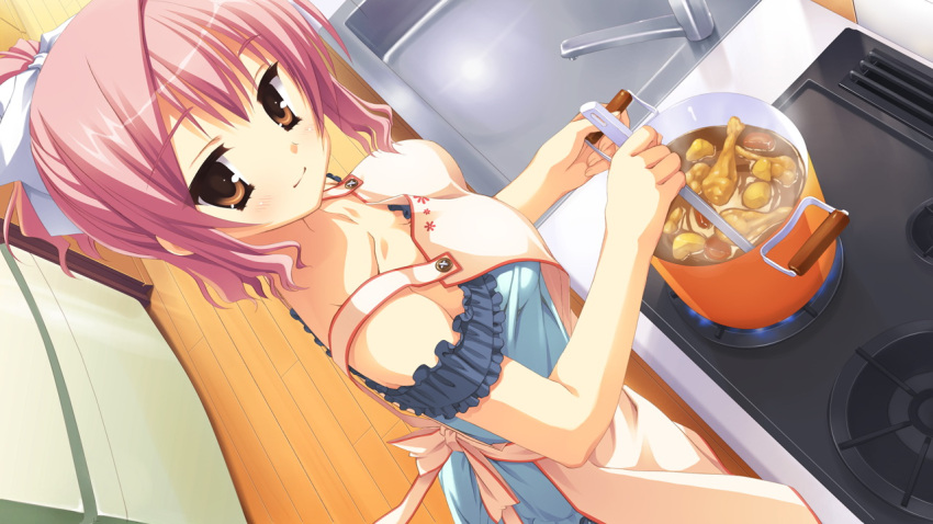 apron, food, game_cg, kobuichi, muririn, pink_hair, tenshinranman, tokiwa_mahiro
