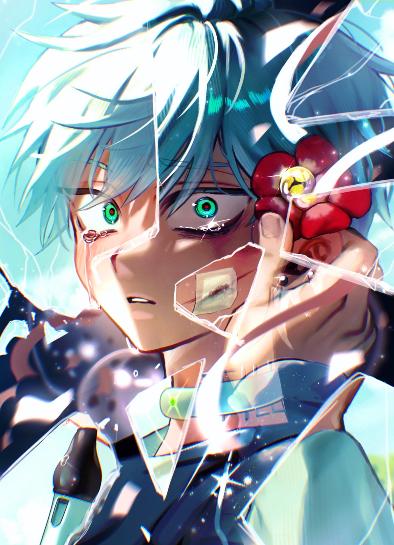 2boys, 7eiaq3939, alien_stage, aqua_eyes, birthday, blood, commentary_request, crying
