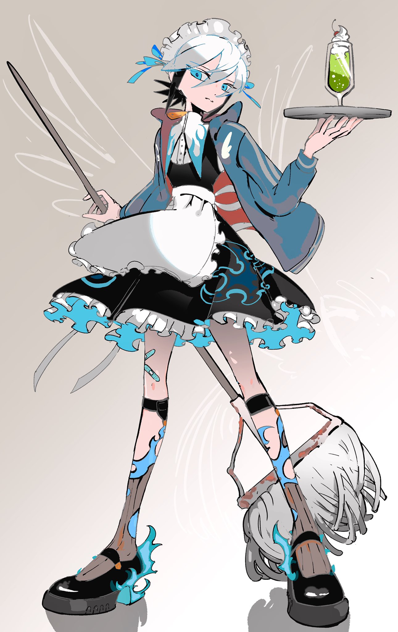 1other, ambiguous_gender, aozukikawasemi, apron, aqua_eyes, black_footwear, black_hair, brown_socks