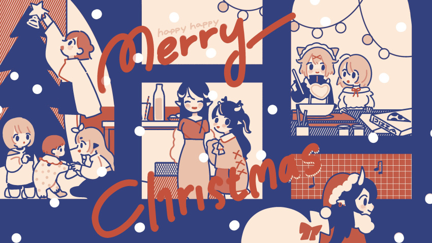 1boy, 6+girls, absurdres, alternate_costume, and_uge, animal_ears, baby, brown_theme