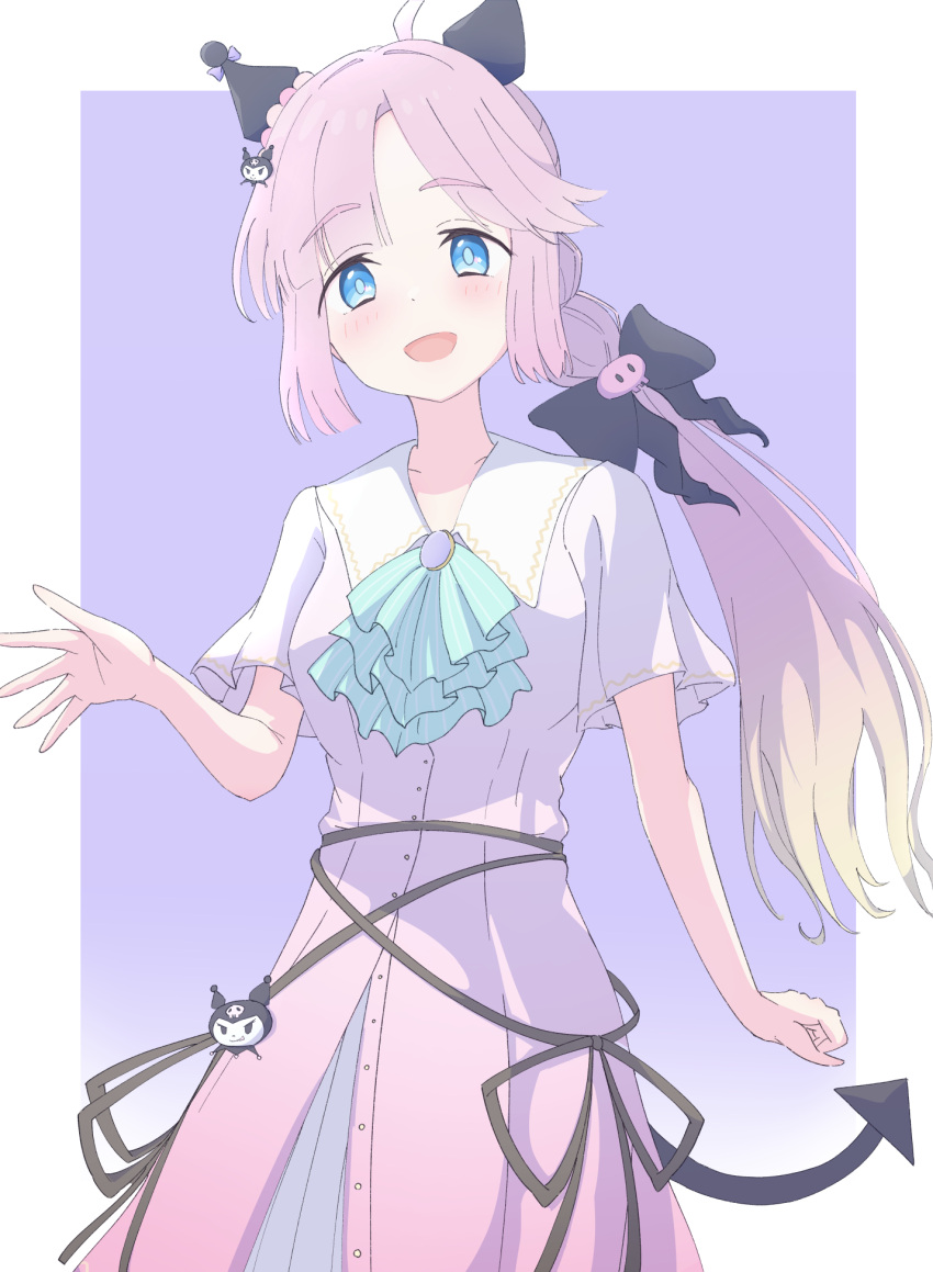 1girl, ahoge, animal_ears, anyoji_hime, ascot, black_bow, blonde_hair, blue_eyes