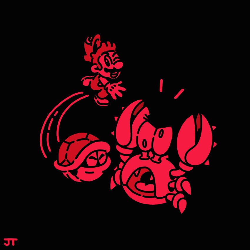 1boy, animal, black_background, chibi, commentary, crab, english_commentary, facial_hair