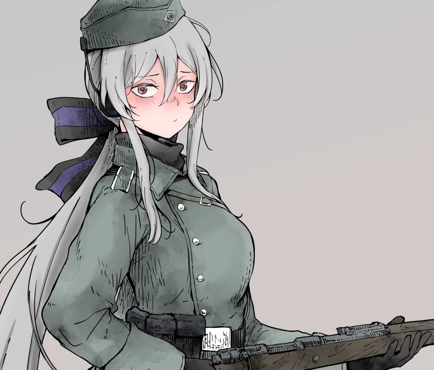 absurdres, belt_buckle, black_gloves, black_scarf, buckle, buttons, copyright_request, double-breasted