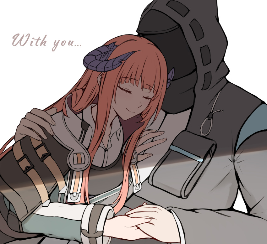 1girl, 1other, absurdres, ambiguous_gender, arknights, bagpipe_(arknights), closed_eyes, collared_shirt