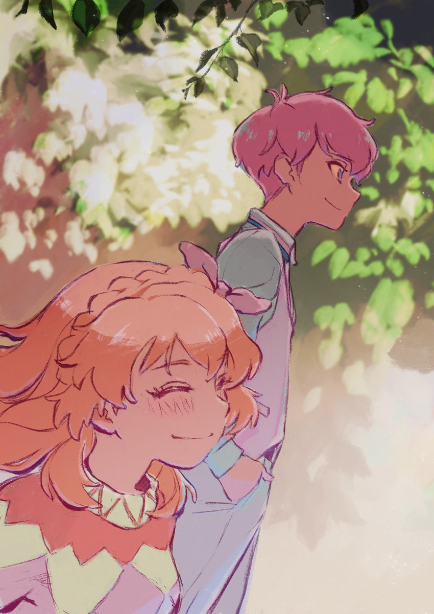 1boy, 1girl, aikatsu!, aikatsu!_(series), backlighting, blush, bow, braid