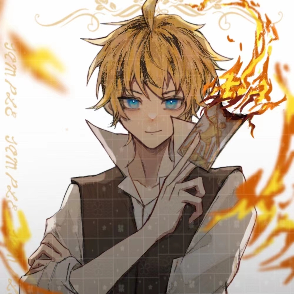 1boy, ahoge, between_fingers, blonde_hair, blue_eyes, brown_eyes, burning, card, card_between_fingers, circle_of_inevitability, closed_mouth, collarbone, collared_shirt, commission, fingernails, fire, haohaoxuexi209, high_collar, holding, holding_card, lapels, long_sleeves, looking_at_viewer, lord_of_the_mysteries, lumian_lee, male_focus, notched_lapels, sample_watermark, shirt, short_hair, sleeves_past_elbows, smirk, solo, tarot, tarot_card, too_many_watermarks, upper_body, watermark, watermark_grid, white_background, white_shirt