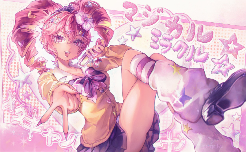 1girl, absurdres, black_bow, black_bowtie, black_footwear, black_skirt, bow, bowtie