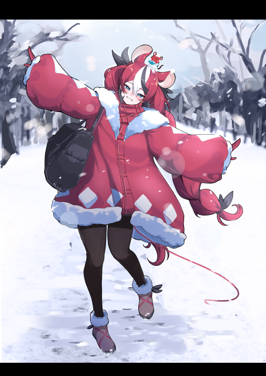 1girl, absurdres, alternate_costume, animal_ears, black_bag, black_bow, black_hair, black_pantyhose