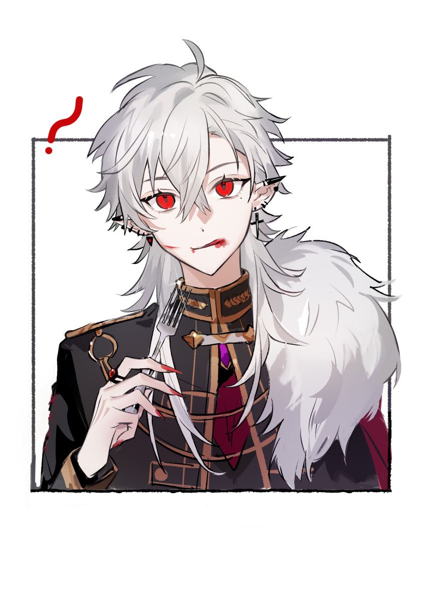 1boy, :q, abbitr2, absurdres, ahoge, aiguillette, black_jacket, blood