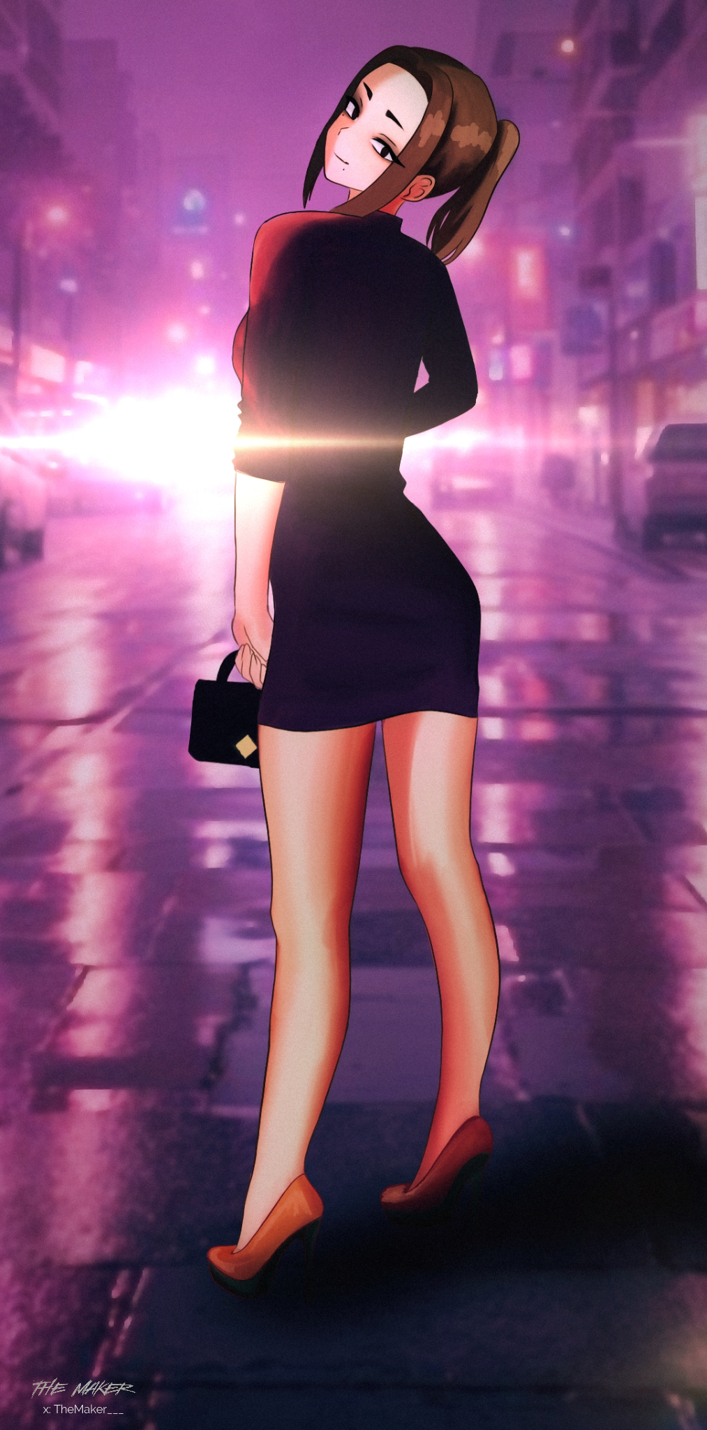 ass, brown_eyes, brown_hair, high_heels, highres, huge_ass, komi-san_wa_komyushou_desu, light_rays