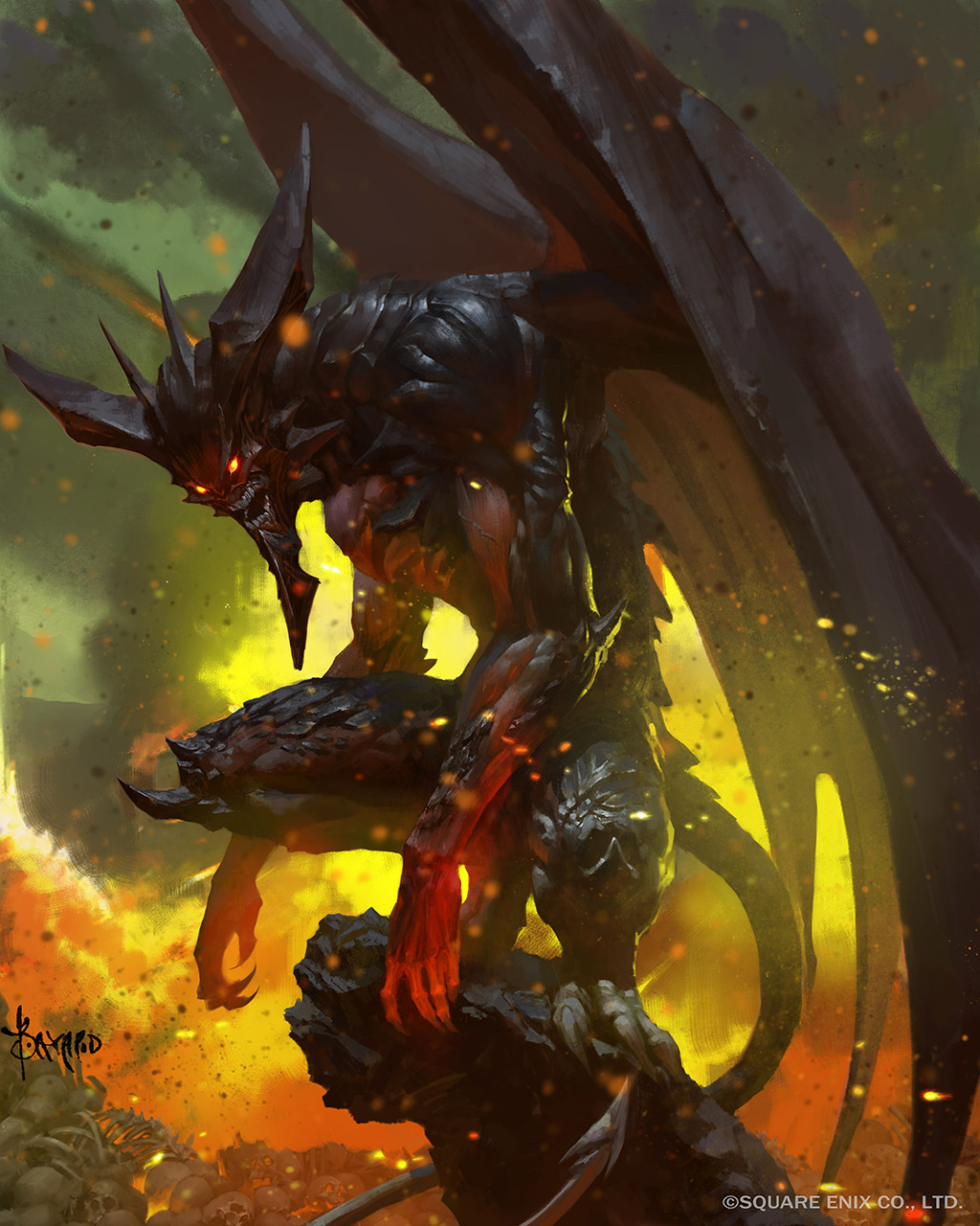1boy, bayard_wu, bone, colored_skin, commentary, copyright_notice, demon, demon_tail