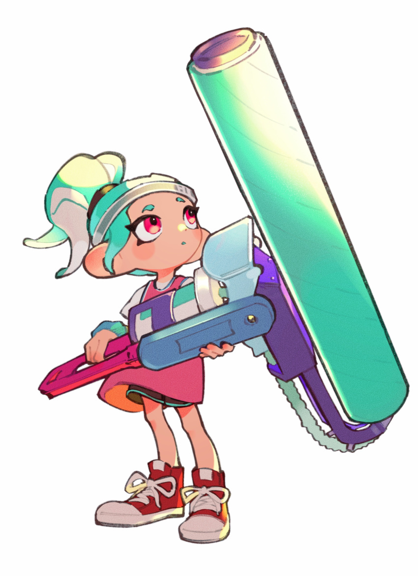 1girl, absurdres, big_swig_roller_(splatoon), black_shorts, blue_hair, blue_tongue, colored_tongue, commentary_request