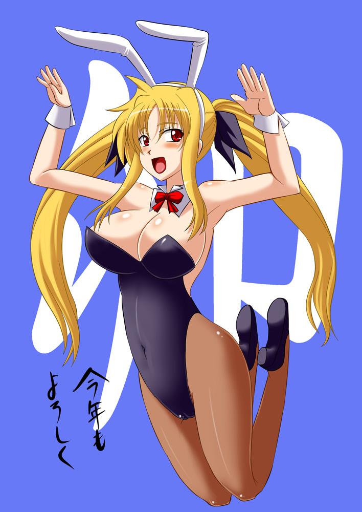 blonde_hair, breasts, bunny_ears, bunny_girl, bunnysuit, fate_testarossa, large_breasts, long_hair
