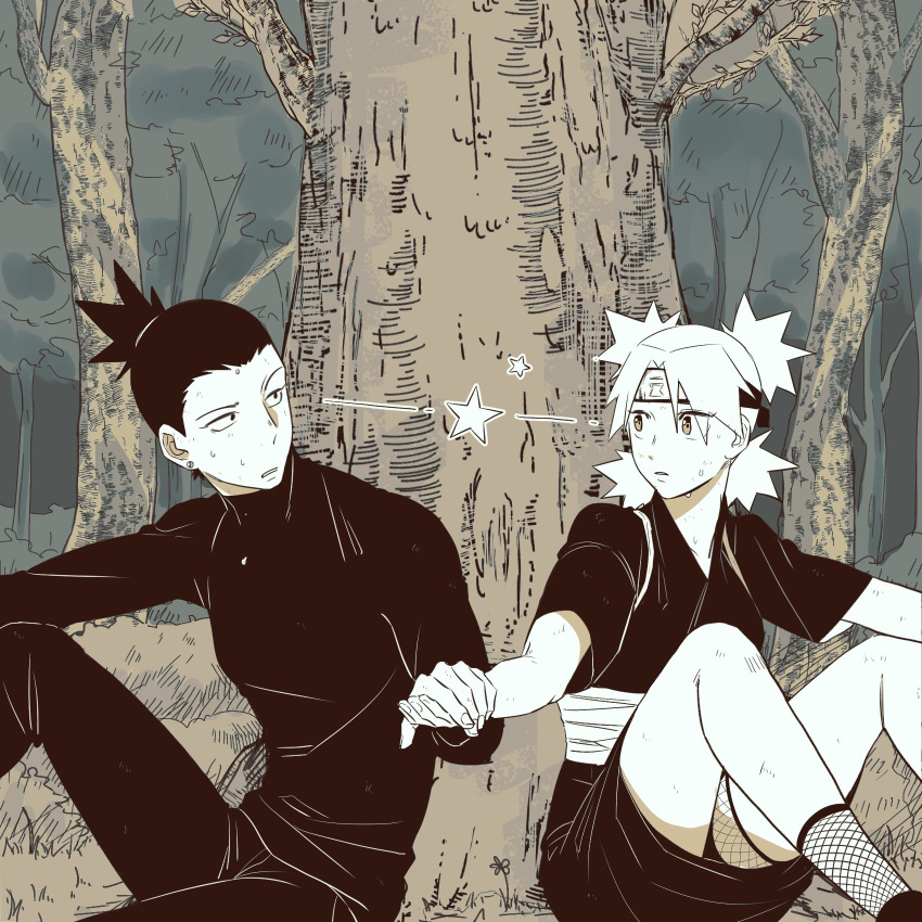 1boy, 1girl, arm_rest, arm_up, bottle, confused, couple, ear_piercing