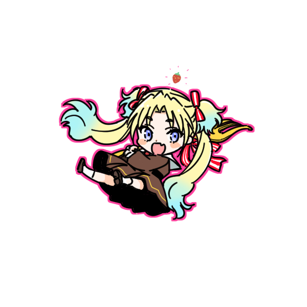 1girl, :d, blonde_hair, blue_eyes, blue_hair, blush, blush_stickers, chibi
