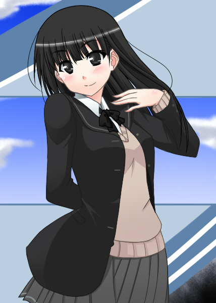 1girl, amagami, ayatsuji_tsukasa, bad_id, black_eyes, black_hair, long_hair, school_uniform