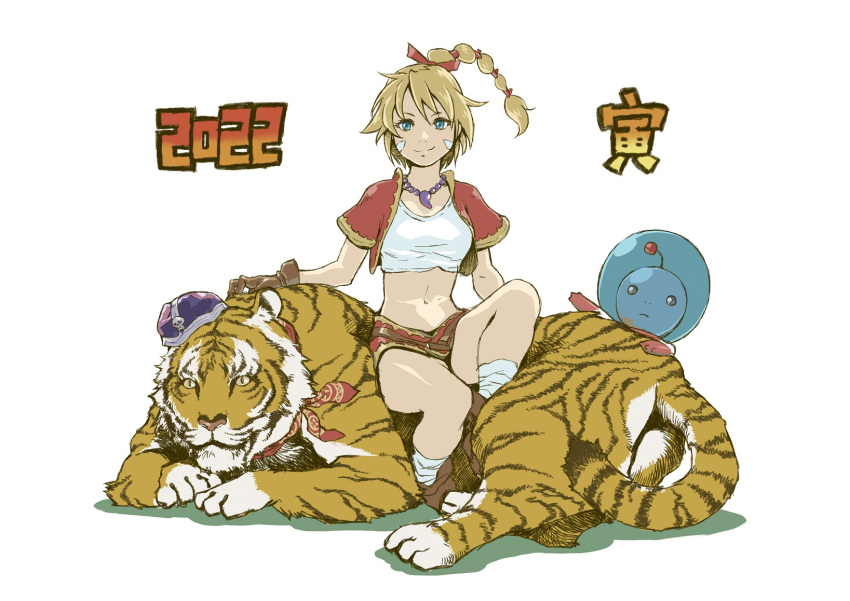 1girl, 2022, bandages, blonde_hair, breasts, chinese_zodiac, chrono_cross, closed_mouth